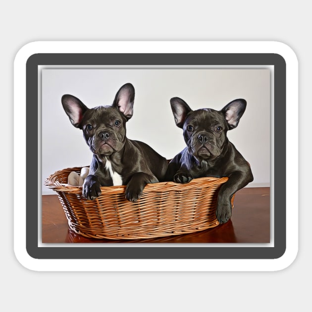 French Bulldogs In A Basket Sticker by cameradog